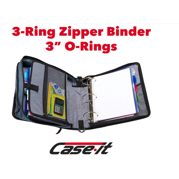 Case-It Mighty Zip Tab Zipper Binder, 3" O-Ring with 5-Color Tabs, Expanding Fil - Picture 2 of 9